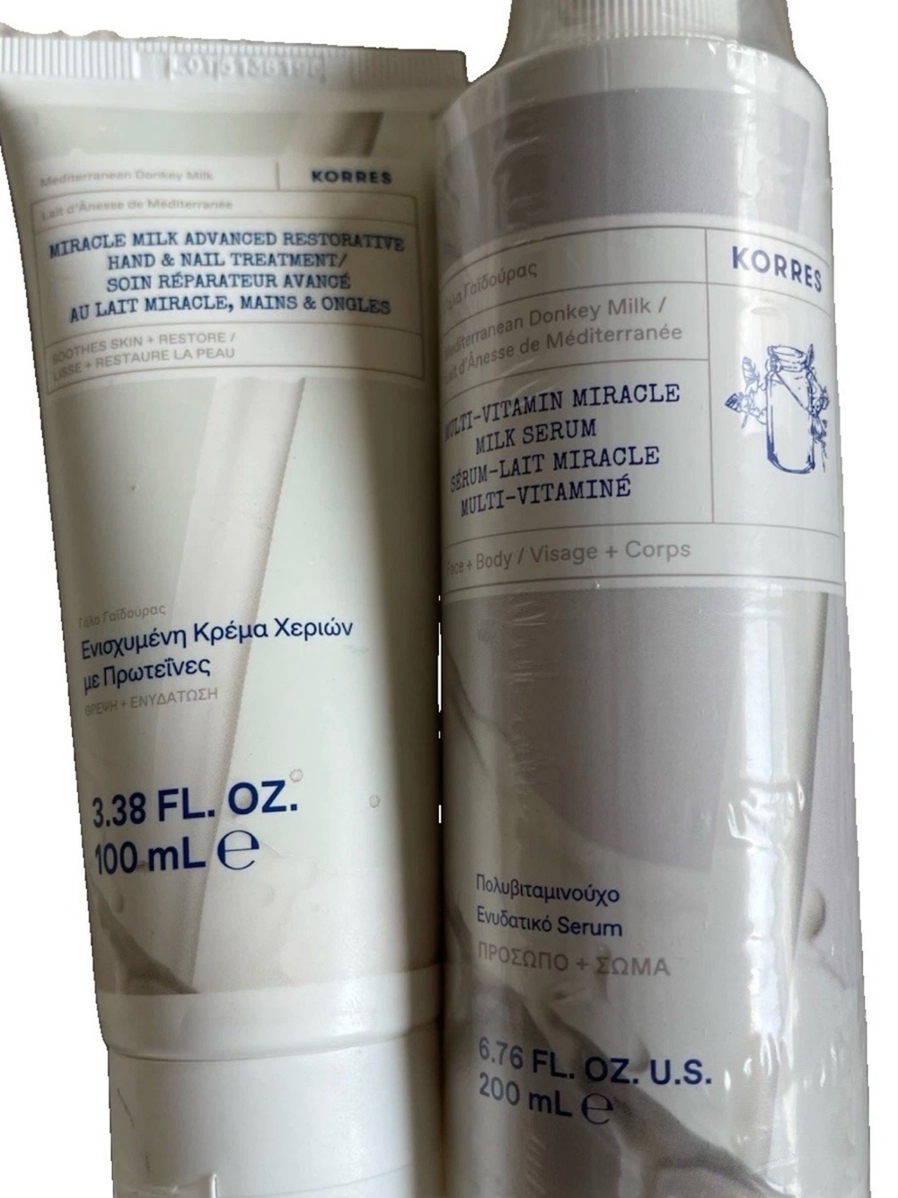 New Sealed Korres Miracle Milk Donkey Milk Serum & Hand Cream Set Face Body